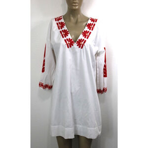Madewell White Embroidered Floral Dress Red Boho Peasant Tunic Shift Size S